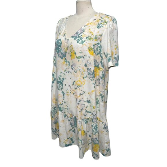 A New Day Womens Floral Tiered Short Sleeve Dress Sz XL Rayon Blend White/Yellow - Picture 8 of 16